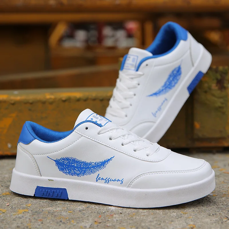 Кроссовки мужские из искусственной кожи плоская подошва низкие на шнуровке