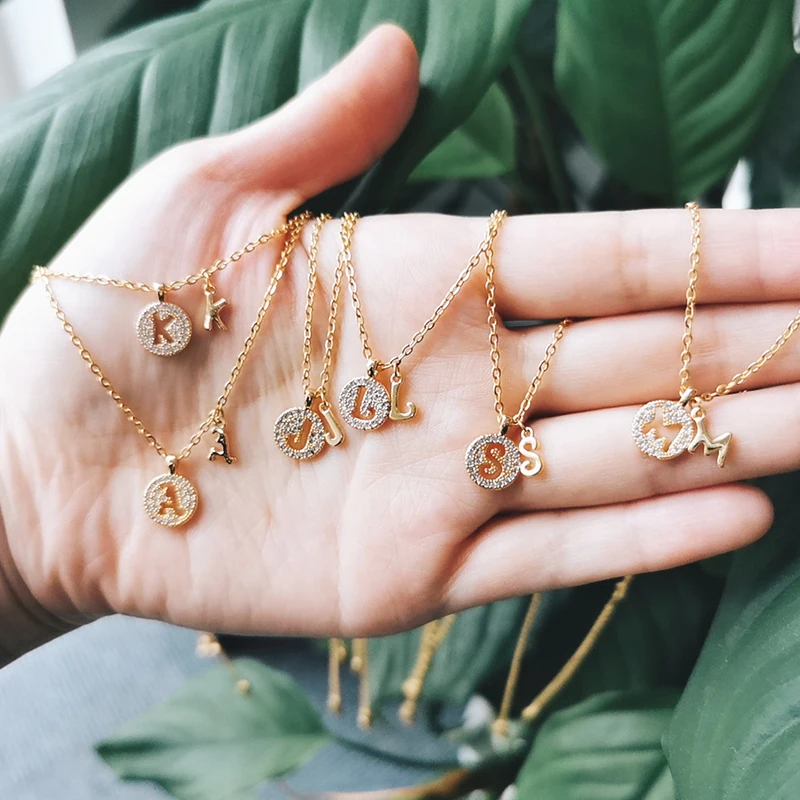 

A-Z Letter Pendant Necklace For Women Shinning Micro Pave Charm Zircon 26 Initial Alphabet Necklace Collares Hip Hop Jewelry BFF
