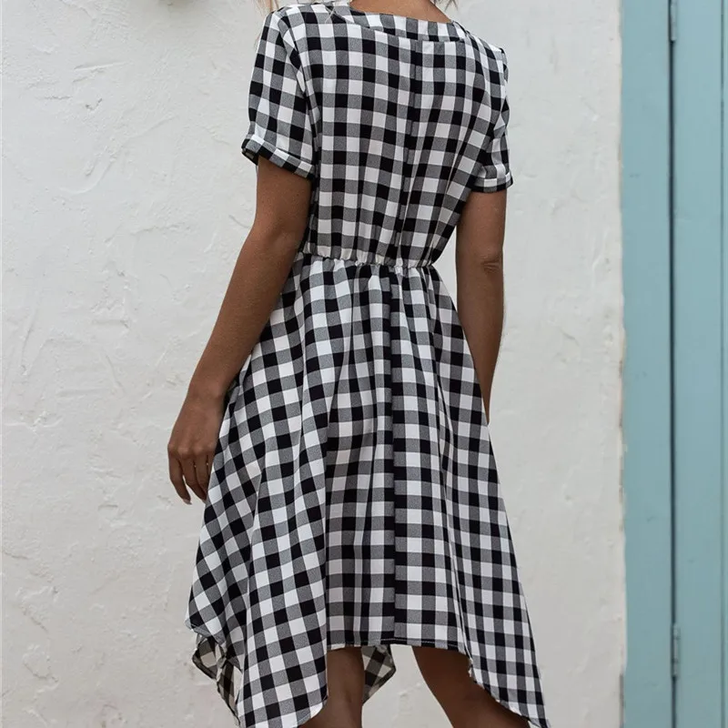

Casual Fashion Women Plaid Midi Dress 2020 Elegant V-neck Sashes Slim Dress Women Dresses
