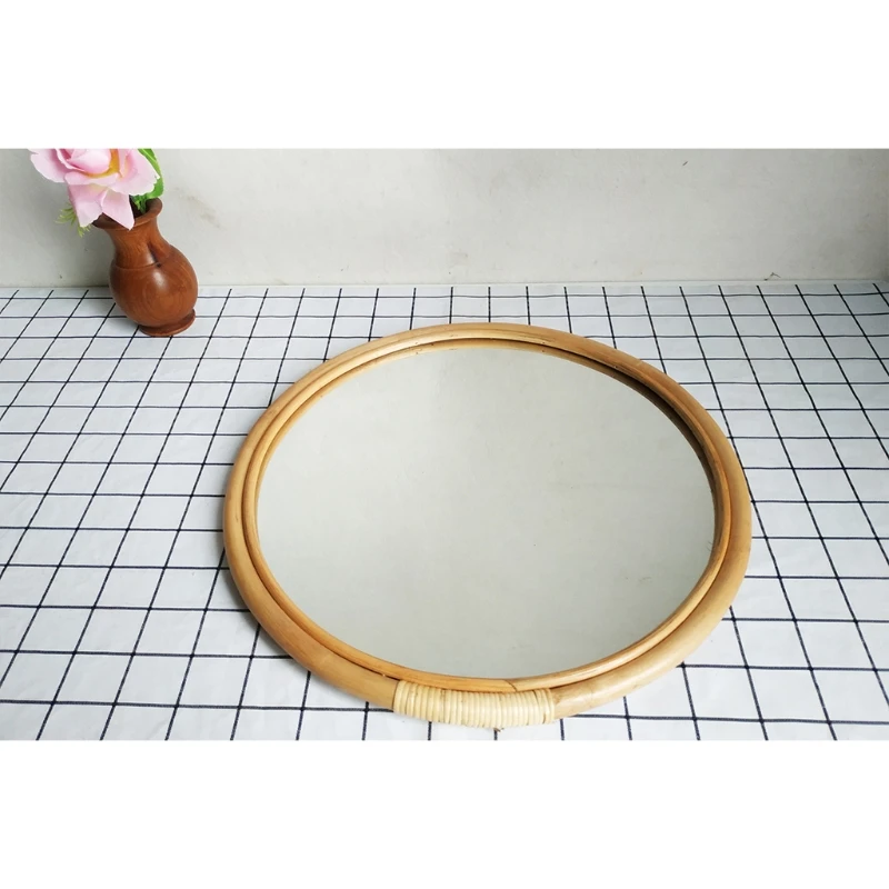 

Rattan Circle Wall Mirror 16 Inch Round Dressing Mirror Makeup Mirrors for Entryways Washrooms