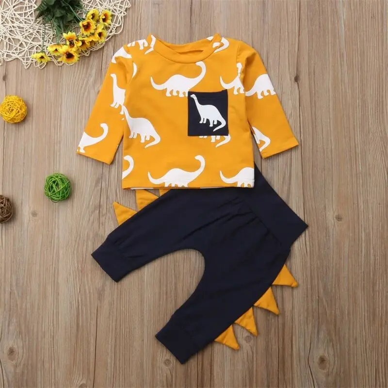 

2019 Newborn Toddler Baby Boy Girl Clothes Long Sleeve Aminal Printed Jumpsuit Romper Lovely Dinosaur Pants Outfits Set