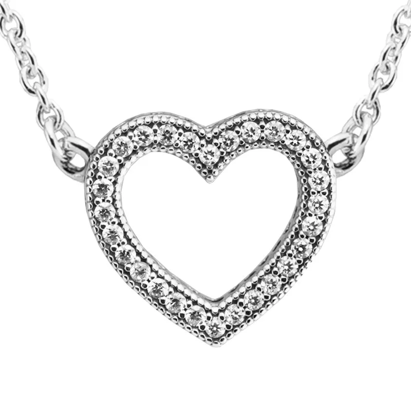 

Clear CZ Loving Heart Pendants & Necklaces for Women Valentine Day 925 Sterling Silver Necklaces Jewelry Female Chain Choker