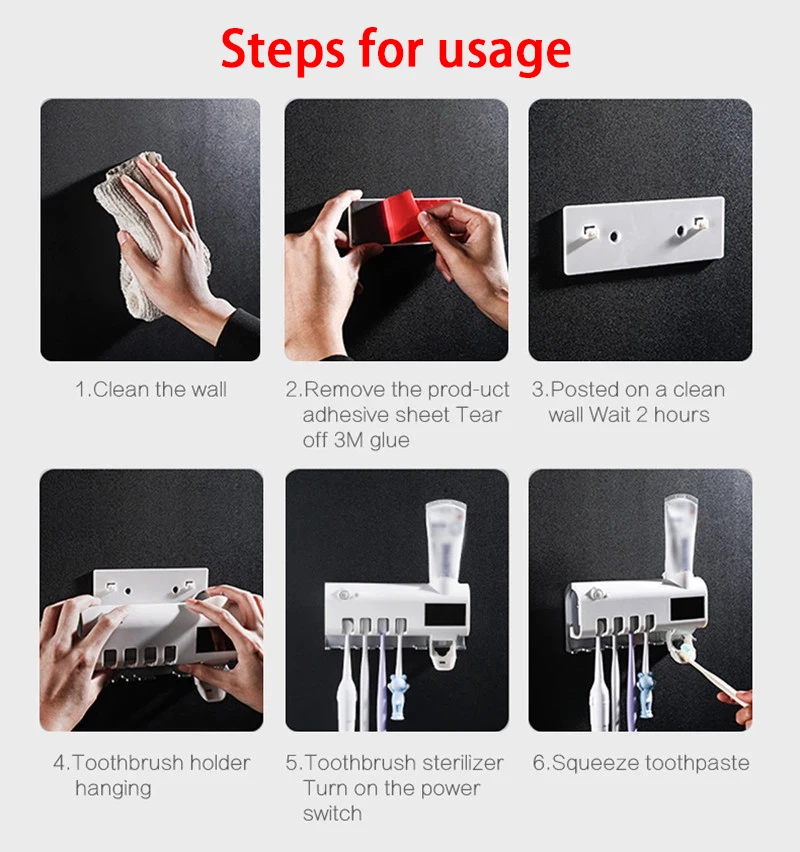 

Smart Disinfection Toothbrush Holder Toothpaste Dispenser Waterproof Wall-Mounted Bathroom Storage Box Bathroom Accessories