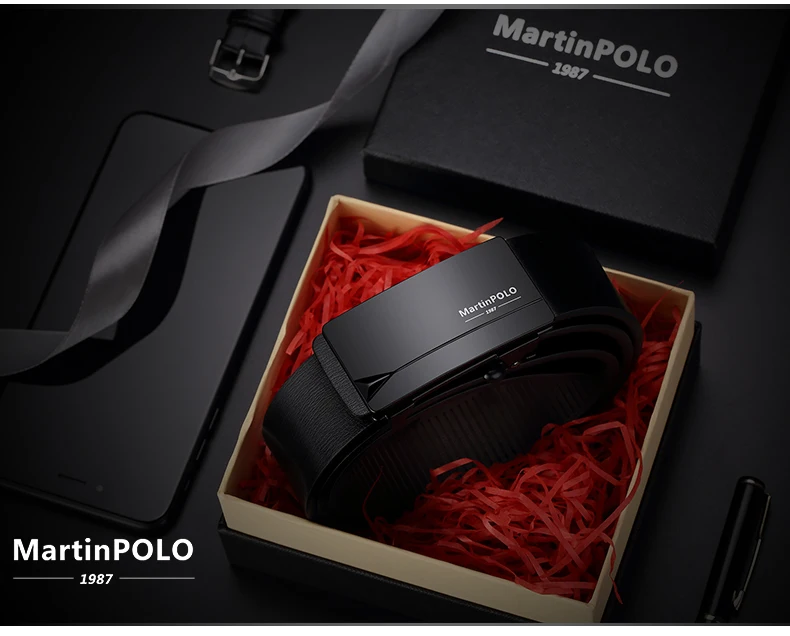 MartinPOLO, модный мужской кожаный ремень, автоматическая пряжка, черный ремень, мужские деловые ремни, Воловья кожа, роскошный бренд, MP02301P
