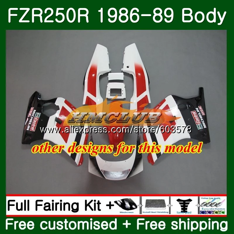 Корпус для YAMAHA FZR250R FZRR FZR 250 250R 1986 1987 1988 1989 124CL. 21 красный, белый FZR250RR FZR-250 FZR250 86 87 88 89 обтекатель