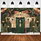 Фоны для фотосъемки Рождественские фоны Рождественская елка деревянный дом фото фон для детей фоны для студии