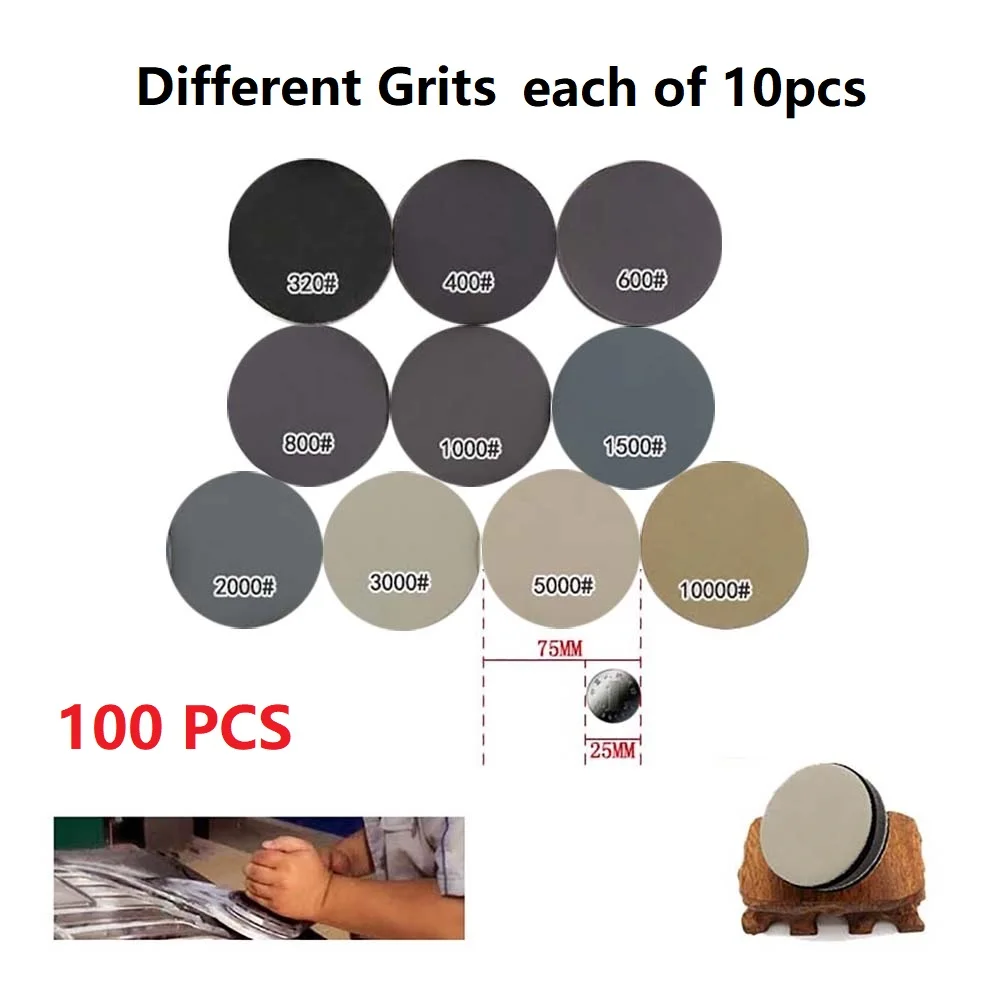 

100pcs Sandpapers 3in/75mm Waterproof Hook & Loop Oil proof Durability