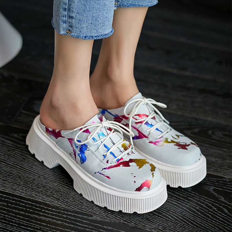 

Round Toe Shoes For Women Platform Genuine Leather Japanese Style Shoes Woman 2021 Spring Working Chunky Heels Pumps