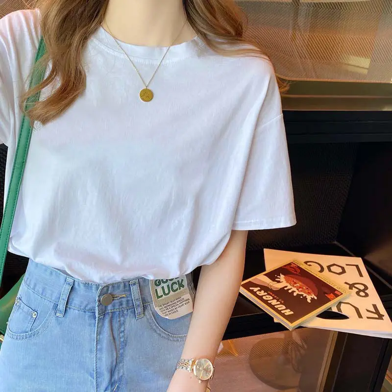 

Sunday Letter Printed T-shirt 2021 Summer New Design Loose Short Sleeve All-Matching Plus Size Green Tops for Women