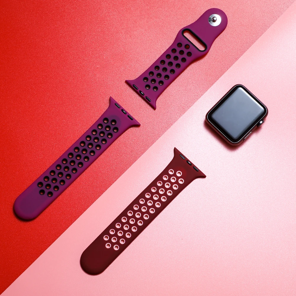 Дышащий силиконовый спортивный ремешок для Apple Watch 5 4 3 2 1 42 мм 38 мм резиновый ремешок для Nike+ Iwatch 5 4 3 40 мм 44 мм