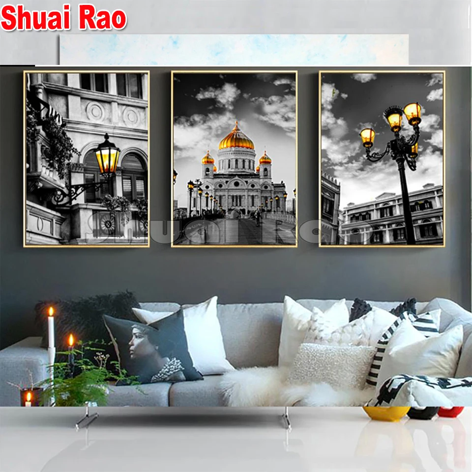 Триптих алмазная живопись с изображением российского храма в Санкт-Петербурге