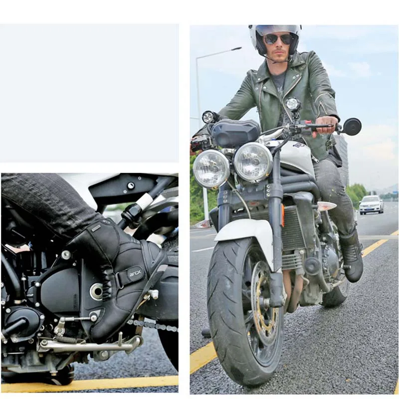 Ботинки мотоциклетные мужские из натуральной коровьей кожи водонепроницаемые