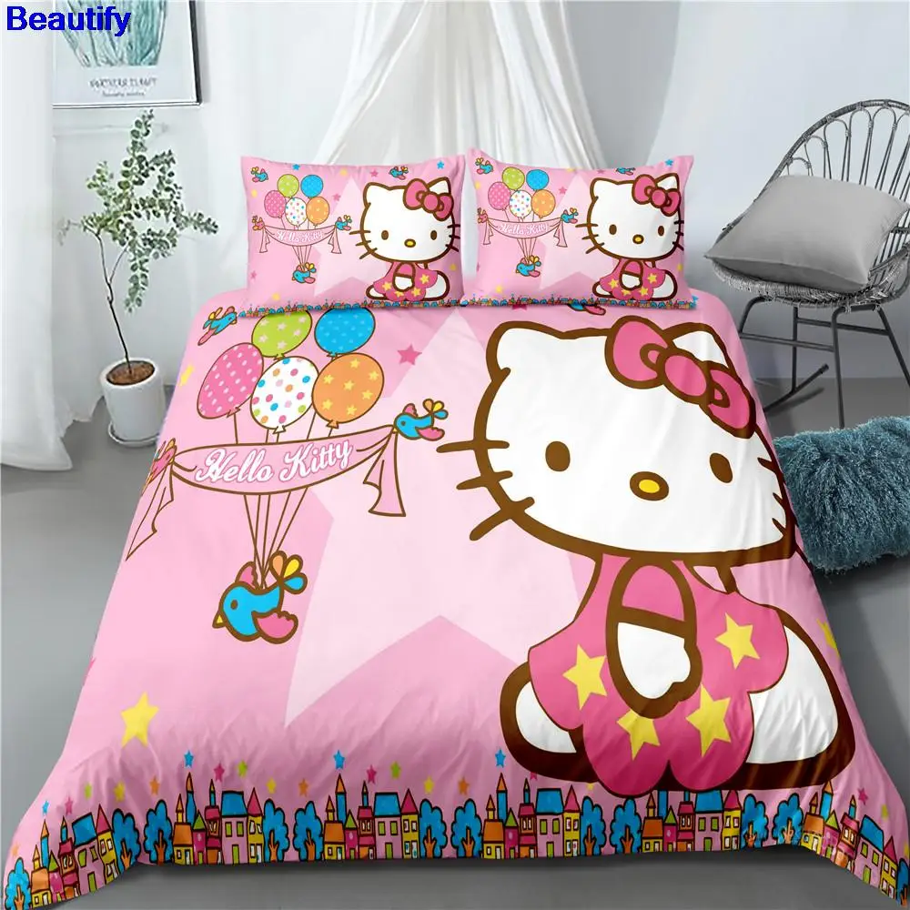 

Beautify Lovely Cat Cute Pink Kitten Duvet Cover Pillowcase Bedding Set Single Twin Full Size for Kids Gilrs Bedroom Decor