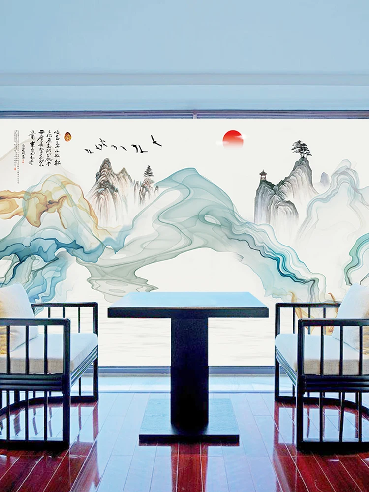 Стеклянная наклейка китайская самоклеящаяся пейзажная живопись ландшафтное