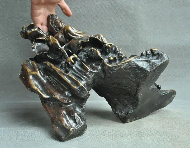 

wedding decoration 15"China Buddhism temple Bronze lotus Kwan-Yin GuanYin Bodhisattva Buddha statue