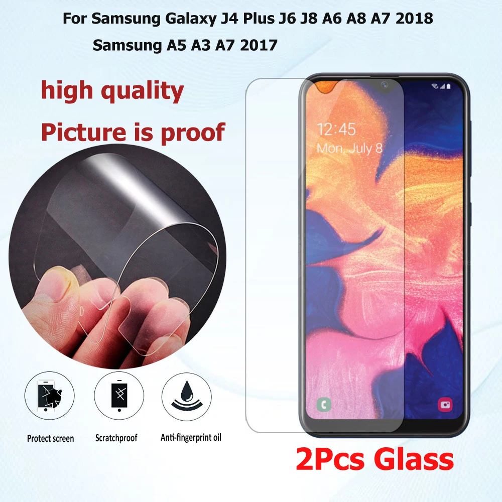 2 шт. для samsung Galaxy J4 Plus J6 J8 A6 A8 A7 2018 защитное закаленное стекло A5 A3 2017 стеклянная