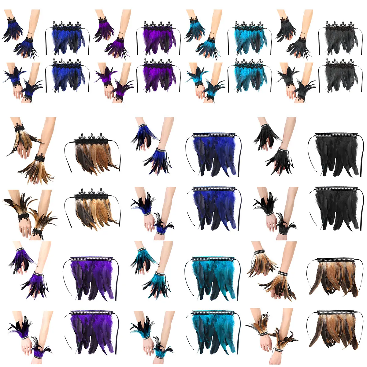 Манжеты на запястье из перьев MSemis 1 пара искусственный жемчуг/кружево настоящий