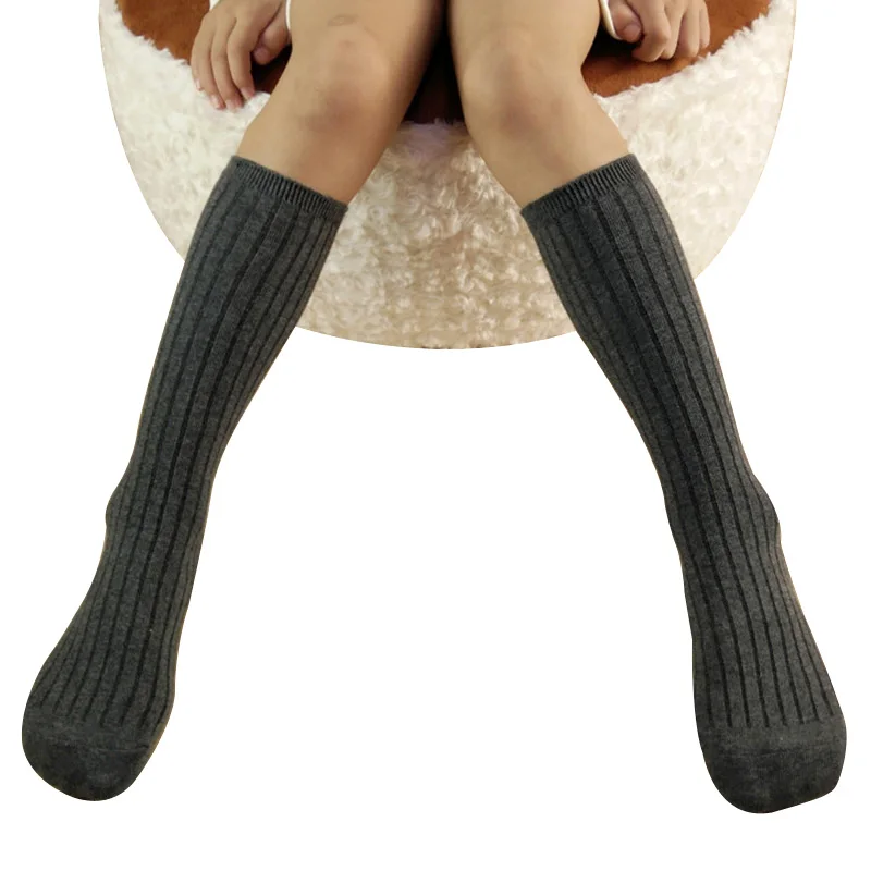 Носки до колен в полоску для девочек Детские однотонные высокие Хлопковые гольфы