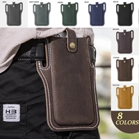 mens genuine leather waist bag retro edc tool organizer can accommodate 6 3 inch cell phone bag waist belt wallet card holder
