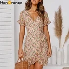 HanOrange 2021 летнее платье с цветочным принтом и v-образным вырезом на шнуровке с высокой талией