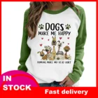 Женские повседневные футболки с принтом собаки, рубашки с длинным рукавом реглан, топы, пуловер на весну и осень, Базовая рубашка в стиле Харадзюку, женская одежда 2020