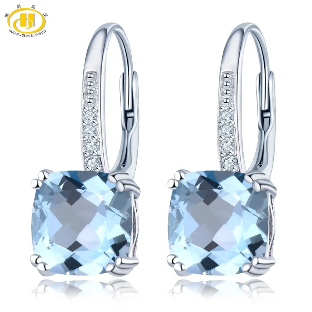 Hutang 5.86ct голубой топаз Женские Висячие серьги, натуральный драгоценный камень 925 пробы серебро изысканные Элегантные классические ювелирные изделия для подарка - Цвет камня: Blue Topaz