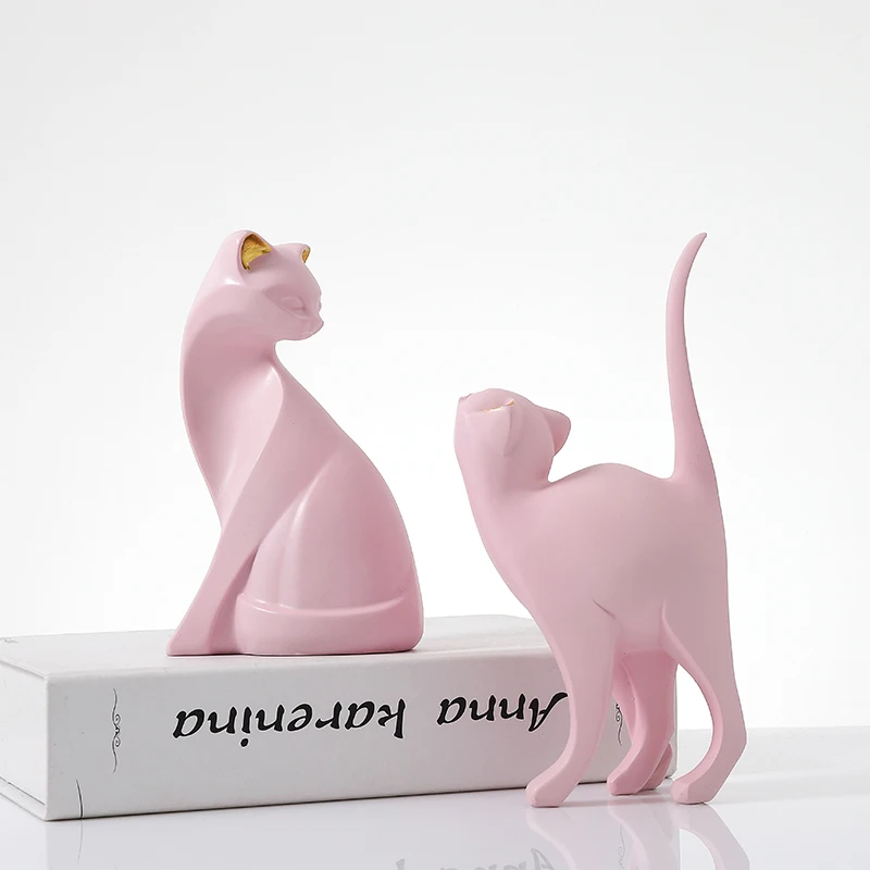 

Pink Cute Cat Statue Natural Resin Carving Healing Material Animals Figurines Home Desktop Decoration Lucky Cat Resin Charms