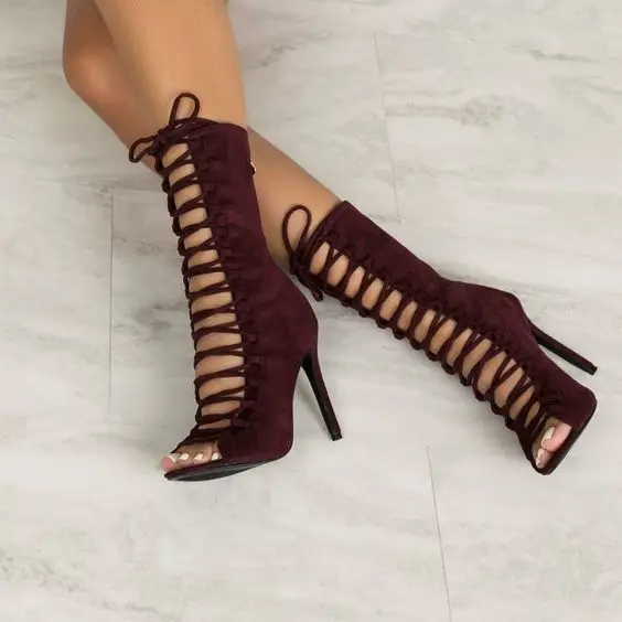 

Solid suede cross strapping fashion Sandals Heels