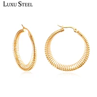 luxusteel gold color spring round shape hoop earring new punk jewelry stainless steel circle earrings female collier christmas