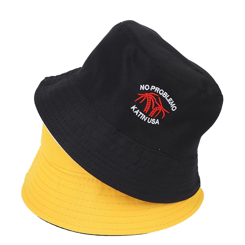 

Summer Double-side Unisex Harajuku Bucket Hat Fishing Outdoor Cap Women Bucket Fishing Hats Sunscreen Embroidery Bucket Hat