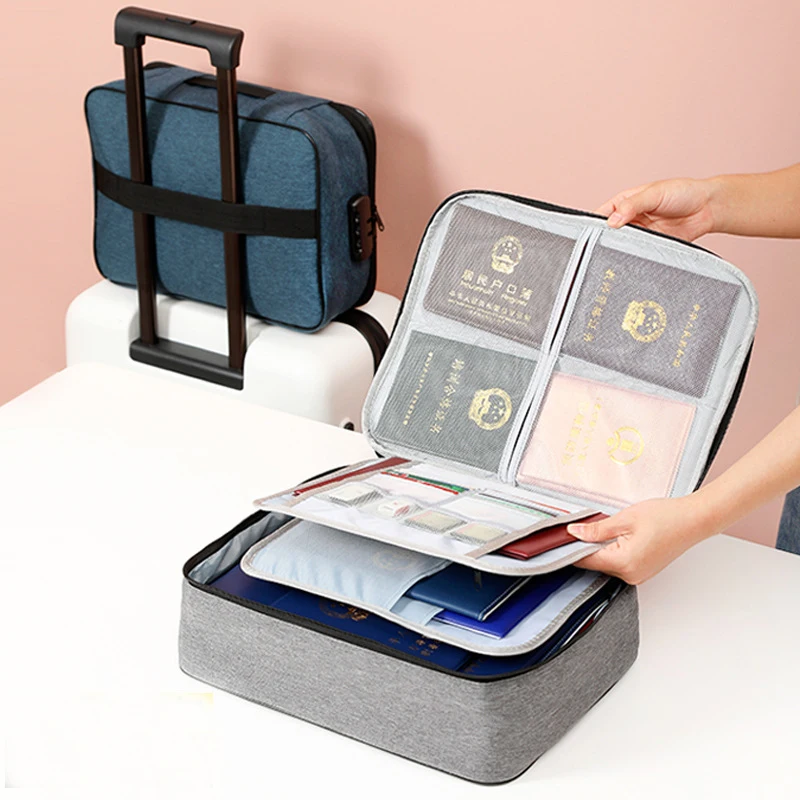Waterproof Document Storage Bag Combination Lock Passport Case Cell Phone Card Wallet Storage Office Business Travel Accessories