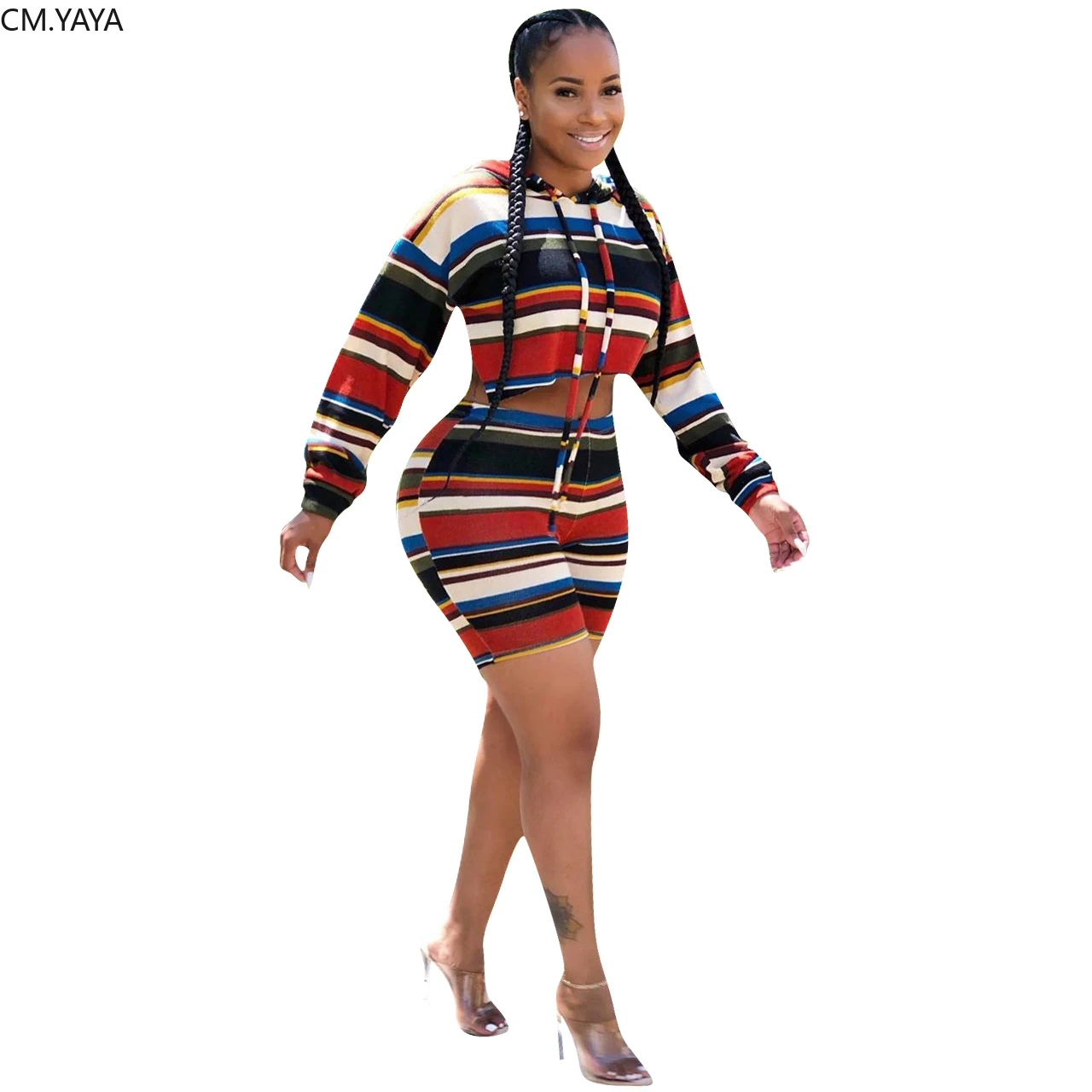 GL зимний женский спортивный костюм с длинным рукавом и капюшоном полосатая