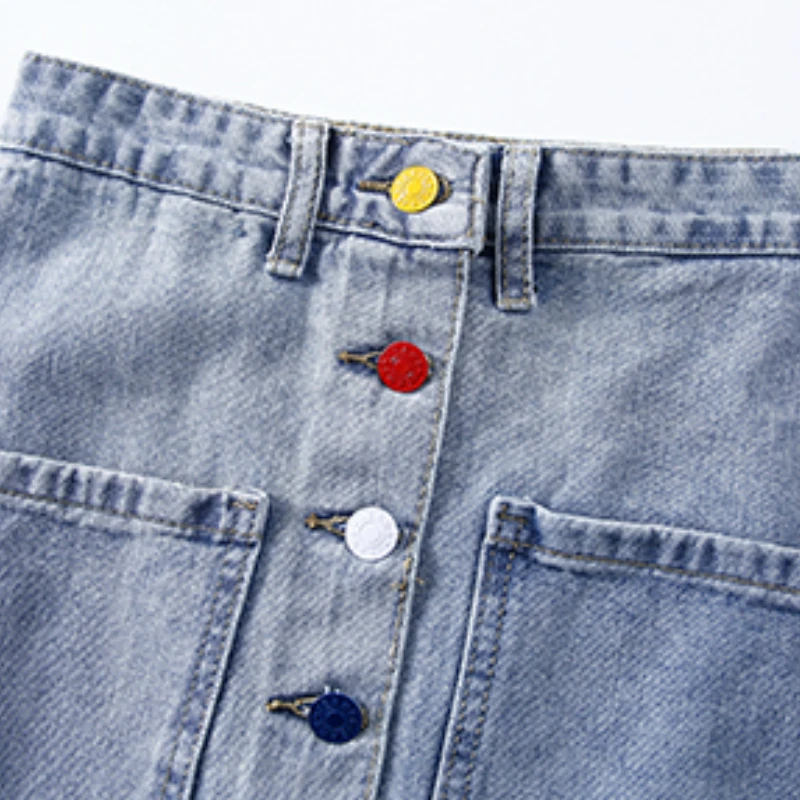 

Skirts Women Summer A-line Denim Hip Skirt Female Single Breasted Pockets Students All-match Stylish Korean Style Streetwear
