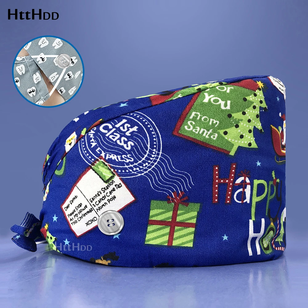 

new cotton Dentist hats Cartoon print hat adjustable Scrub hats beauty salon nursing caps laboratory fashion Pet shop Scrub Caps