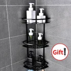 Треугольная душевая стойка для хранения, черные угловые полки, Настенный алюминиевый держатель для шампуня, без сверления, полка-органайзер для кухни и ванной комнаты