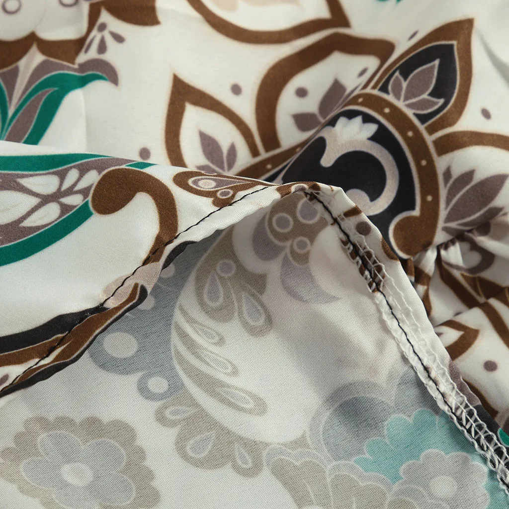 С длинным рукавом на лето свободное платье тонкий Boho Пляжные наряды Для женщин Туника Повседневное галстук-бабочка с v-образным вырезом платье миди с цветочным принтом размера плюс 5XL