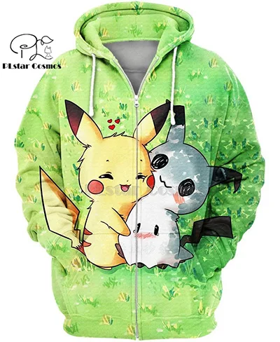zip hoodies PLstar Космос Покемон из японского аниме Mimikyu и Пикачу Милые 3d толстовки/Толстовка зима осень Забавный Harajuku уличная одежда - Цвет: zip hoodies