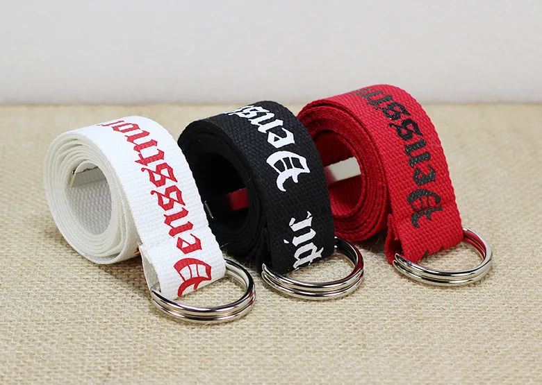 130cm Fashion Neutral Nylon Canvas Belt Waistband Printing D Ring Double Buckle Student Casual Letter Unisex | Аксессуары для