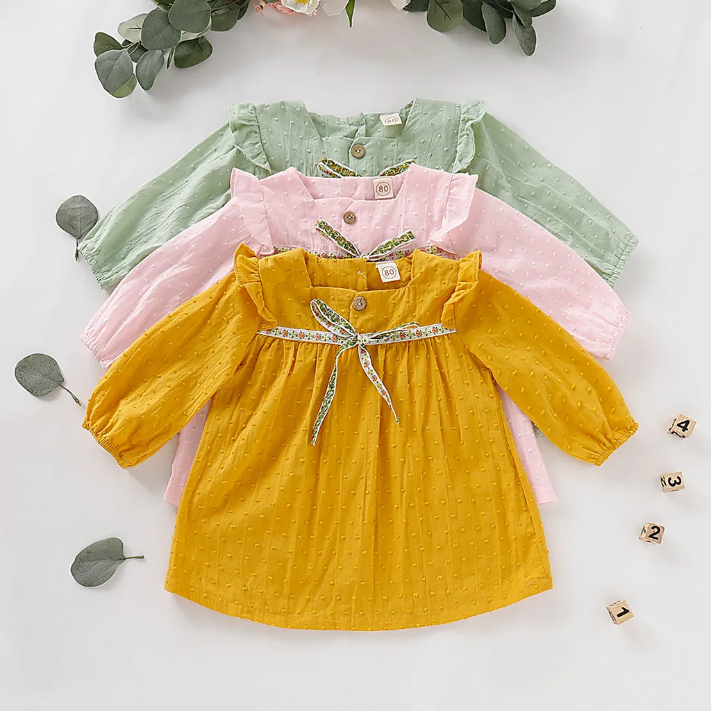 Новинка футболка для маленьких девочек однотонные Топы с бантом и длинным