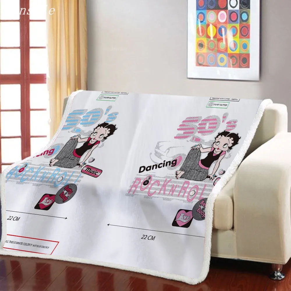

Betty Boop Anime Graphic Print Sherpa Fleece Blanket Sexy Lady Print Plush Throw Blanket For Girls Kids Sofa Chair Quilt Cover
