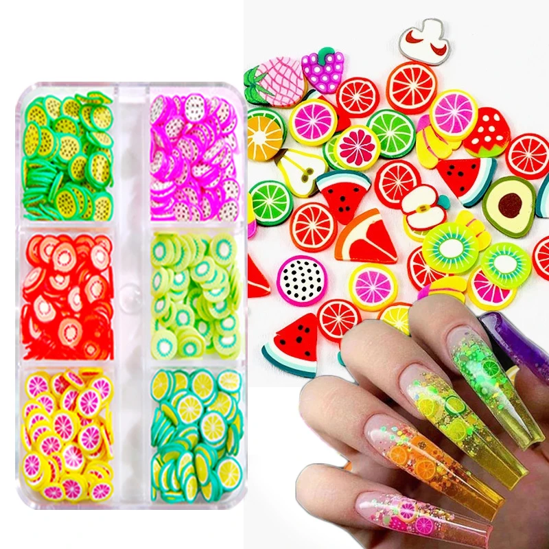

Mixed Fruit Slices 6 Girds Manicure 3D Colorful Nail Sticker Polymer Clay Acrylic Nail Art Nail Decoration Accessory