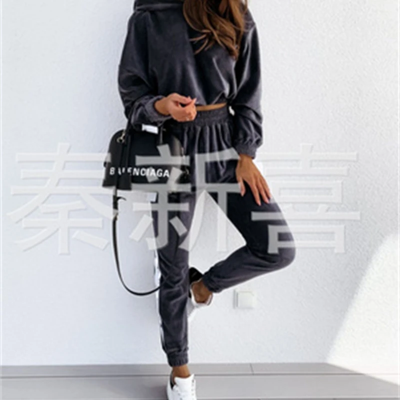 

YOSICIL Fashion Hooded Sweatshirt suit Casual suit Drop shoulder sleeve long sleeve set Autumn winter women's two piece set 2021