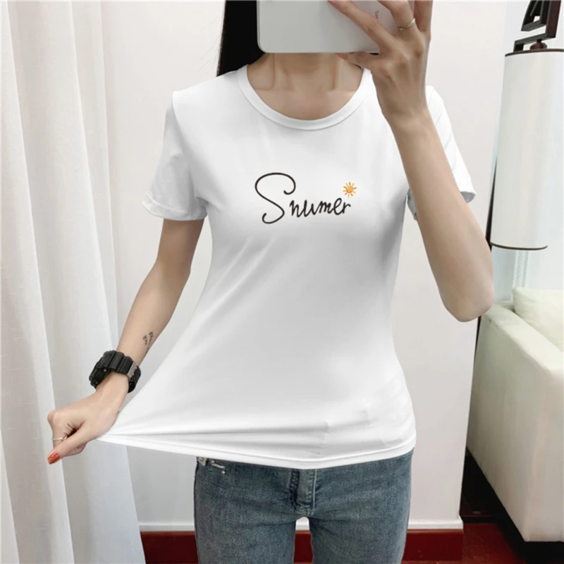 Футболка с вырезом на шее модный однотонный топ открытая свободная футболка для