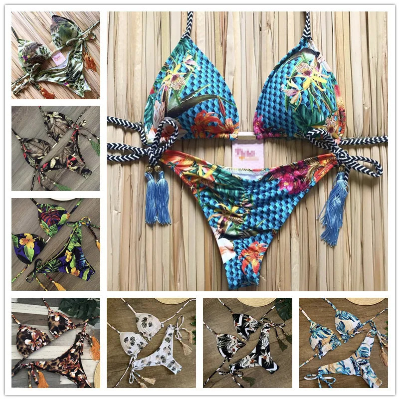 

2021 Europe and America split body ladies print swimsuit sexy triangle bikini swimsuit