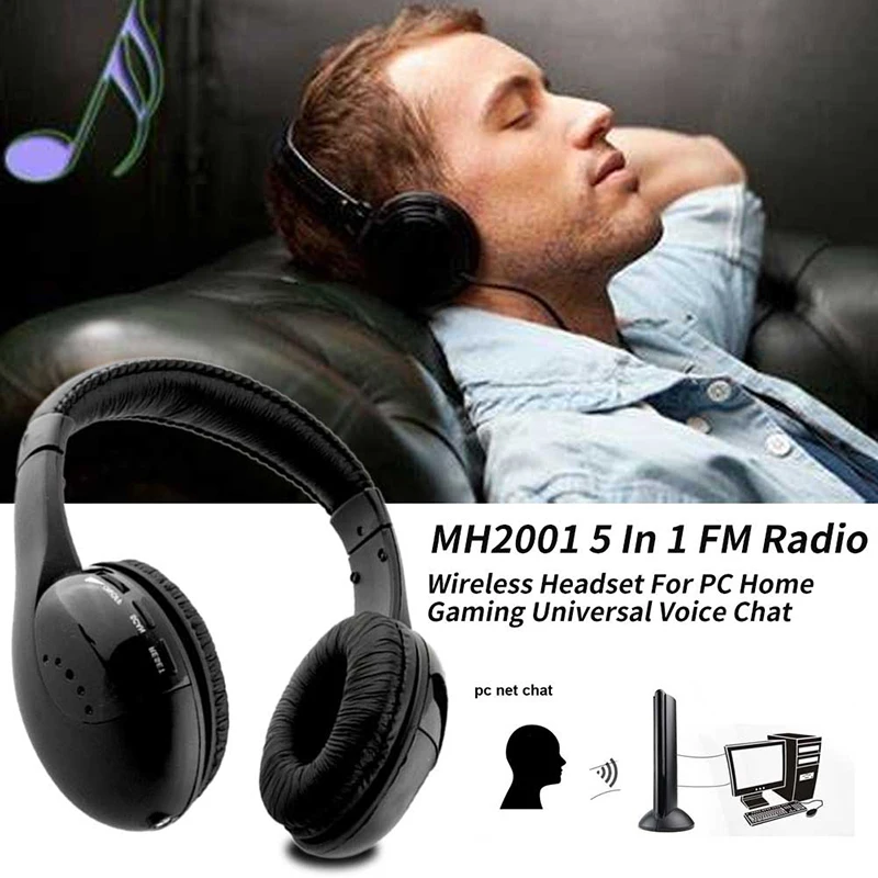 

5 In 1 Wireless Headset Headphone Universal Noise Cancelling Voice Home Chat Radio Wireless Headset For PC FM Radio Headset