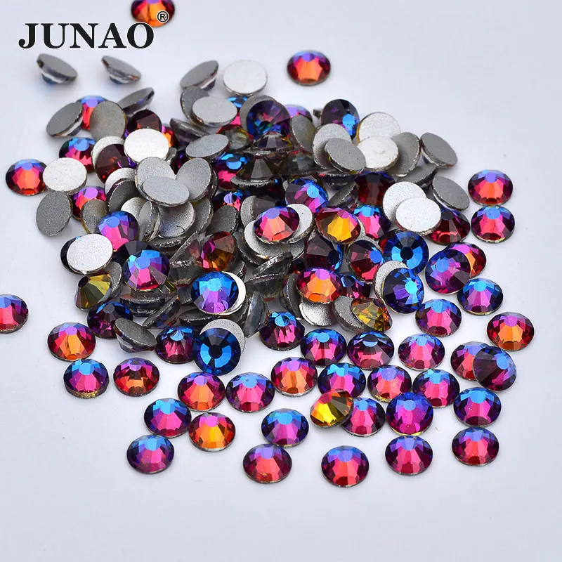 JUNAO SS16 SS20 блестящая Роза AB стеклянные стразы для ногтей с плоской задней частью хрустальные камни аппликация без горячей фиксации Стразы для рукоделия одежды - Цвет: Blue Flame