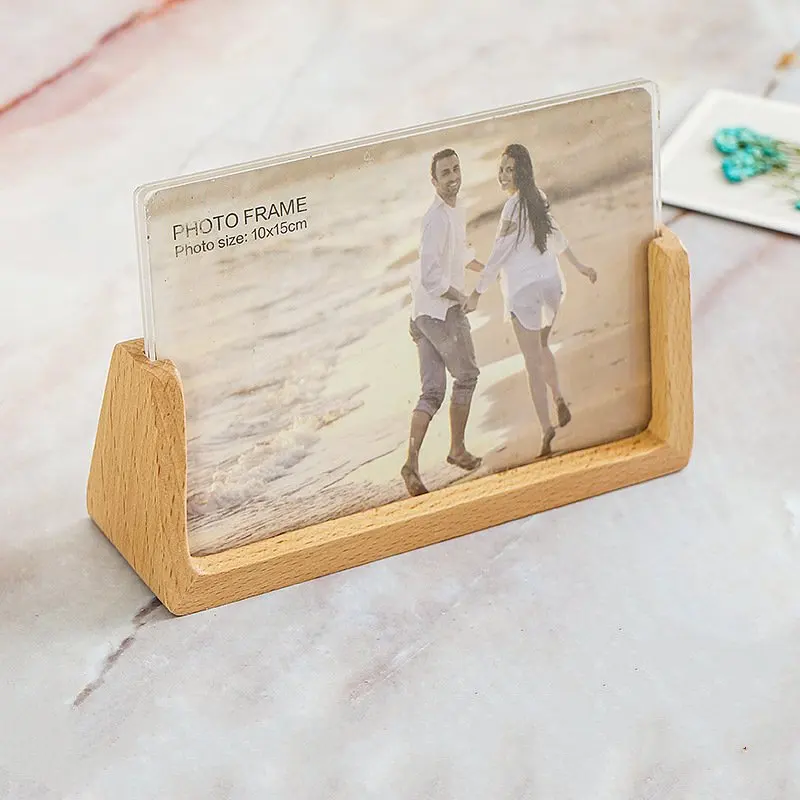 

Wooden Acrylic Photo Frame Creative Solid Wood Handmade Household Decorative Ornaments Simple Style Stable Photo Holder