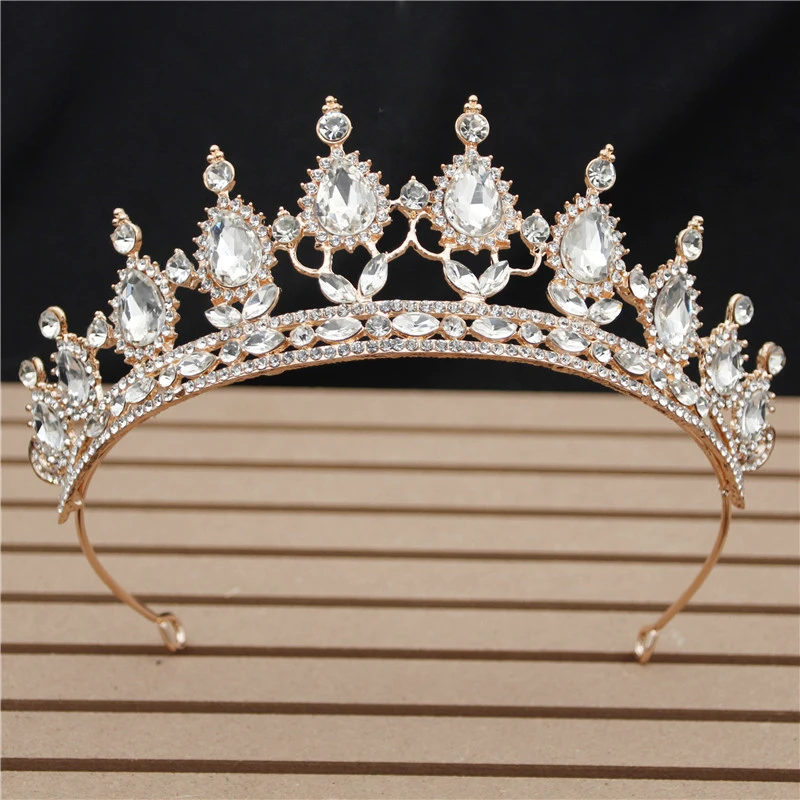 Gold White Великолепные розовые ободки с кристаллами, королевские диадемы и короны, свадебные ободки для волос, вечерние украшения для волос на выпускной - Окраска металла: Gold White