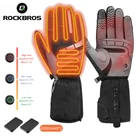 Перчатки с подогревом ROCKBROS, зимние термоперчатки с питанием от батарейки для мотоцикла, водонепроницаемые перчатки для езды на мотоцикле с сенсорным экраном