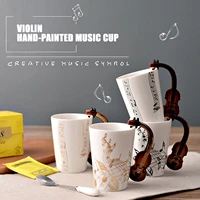 220ml creative electric guitar mug hand painted musical notes ceramic water cup musical instrument bottles heart shape coffe mug
